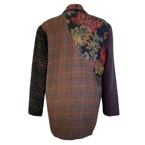 Patchwork Blazer Vintage Wool Mohair Blend Equestrian Artsy Size L
